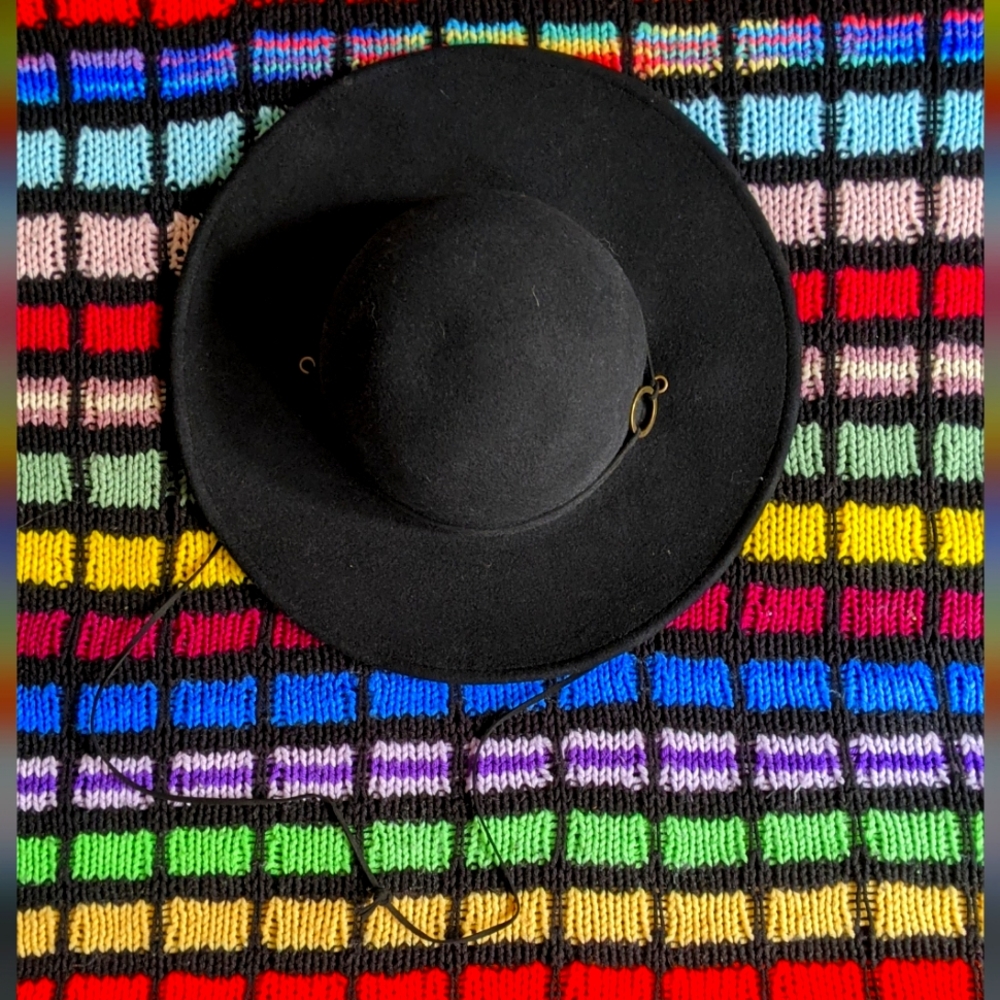Wide brim black hat